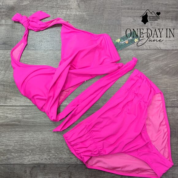 Blooming Jelly Cross Front High Waist Bikini Swimsuit Size L - Picture 3 of 7